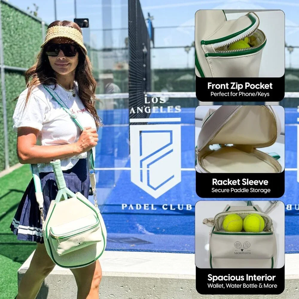 Women’s Padel Pickleball Bag Vegan Leather Compact Racket Pouch Tote